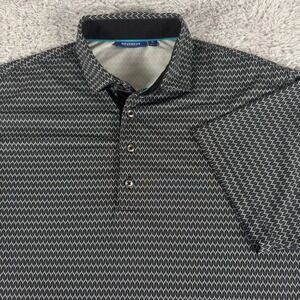Devereux Mens Golf Polo Shirt Black‎ White Geometric Diamond Print Size M